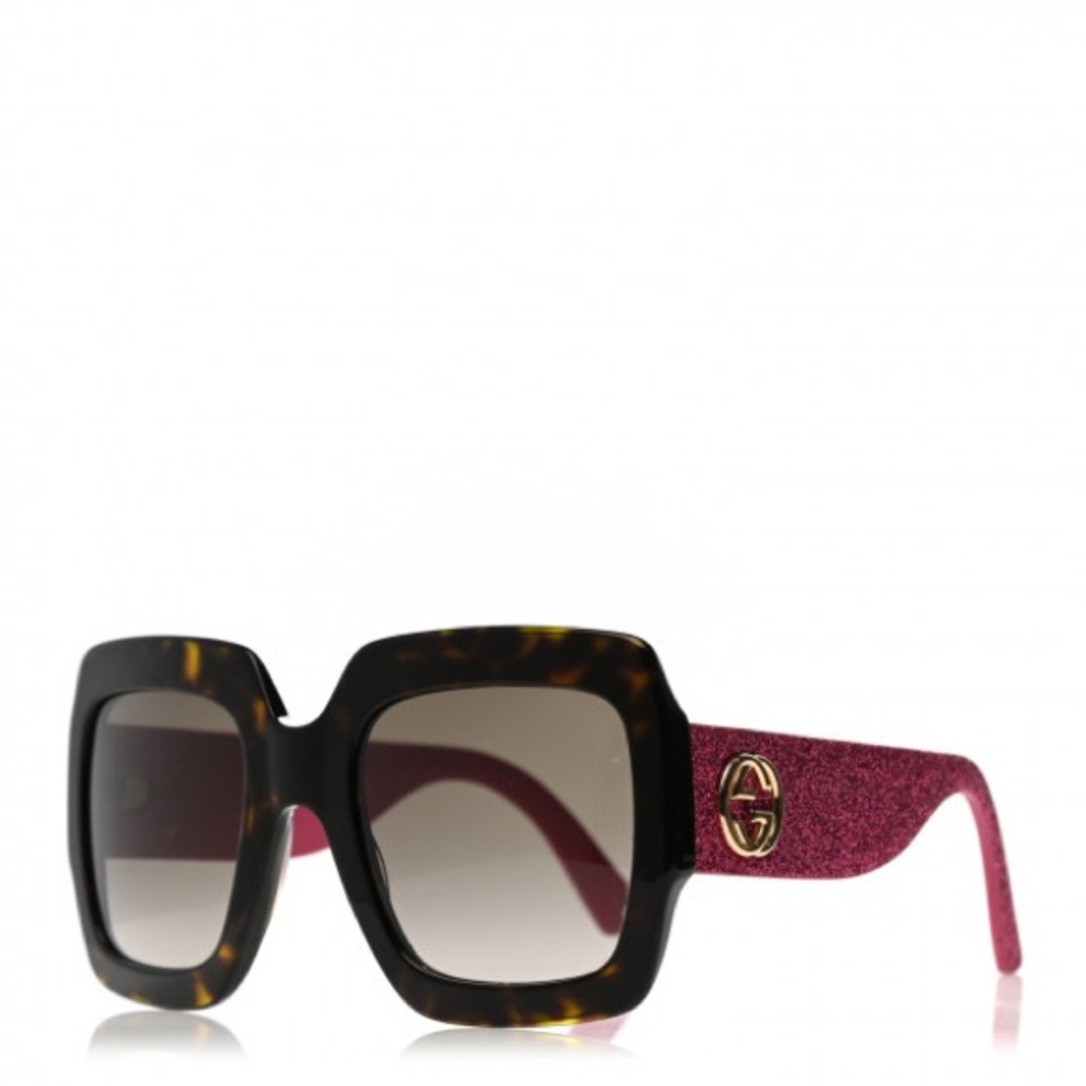 Gucci Square Frame GGO102S Sunglasses Glitter Pink with authenticity card